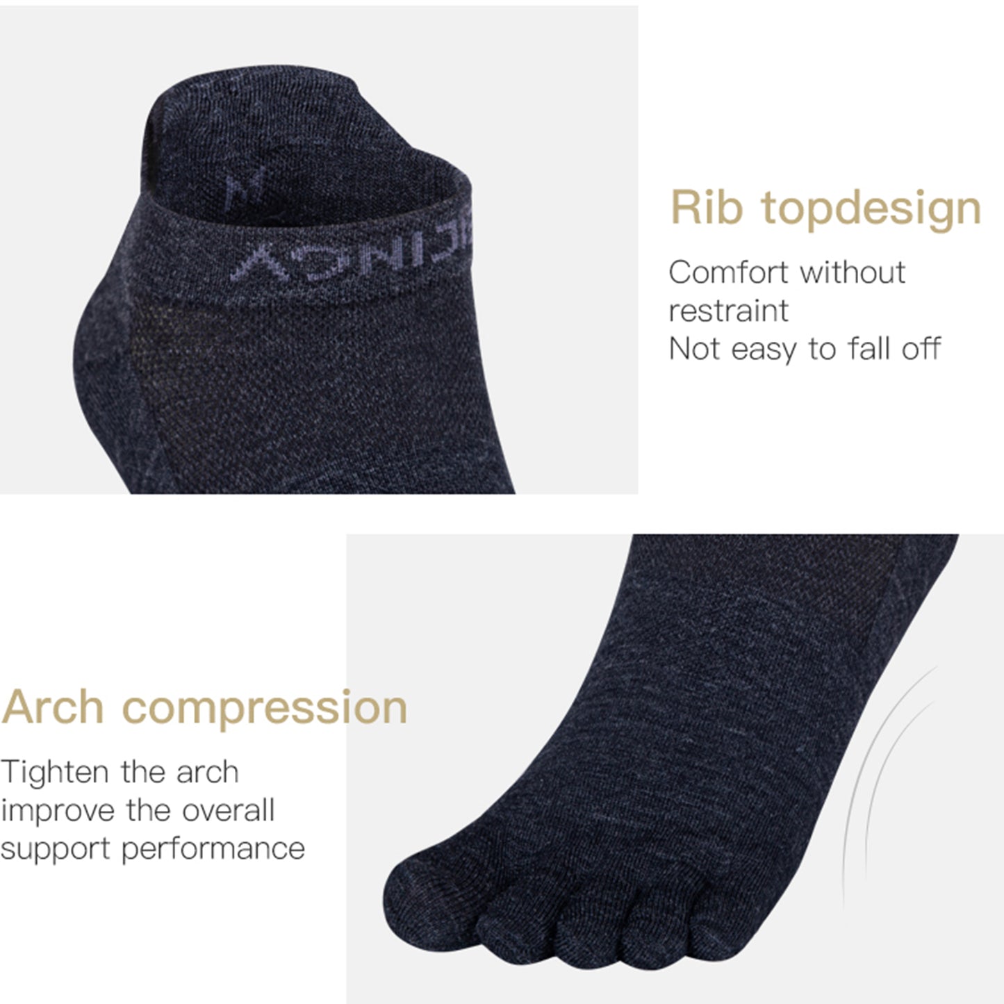 AONIJIE Black Woollen Five Finger Socks-E4822