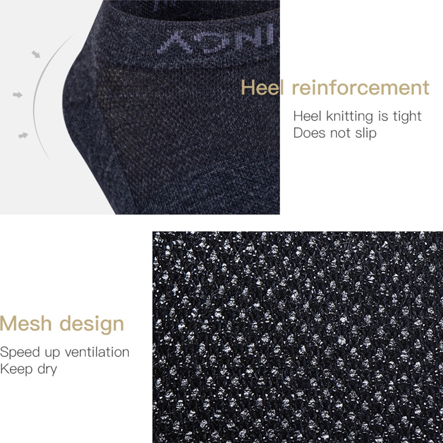 AONIJIE Black Woollen Five Finger Socks-E4822