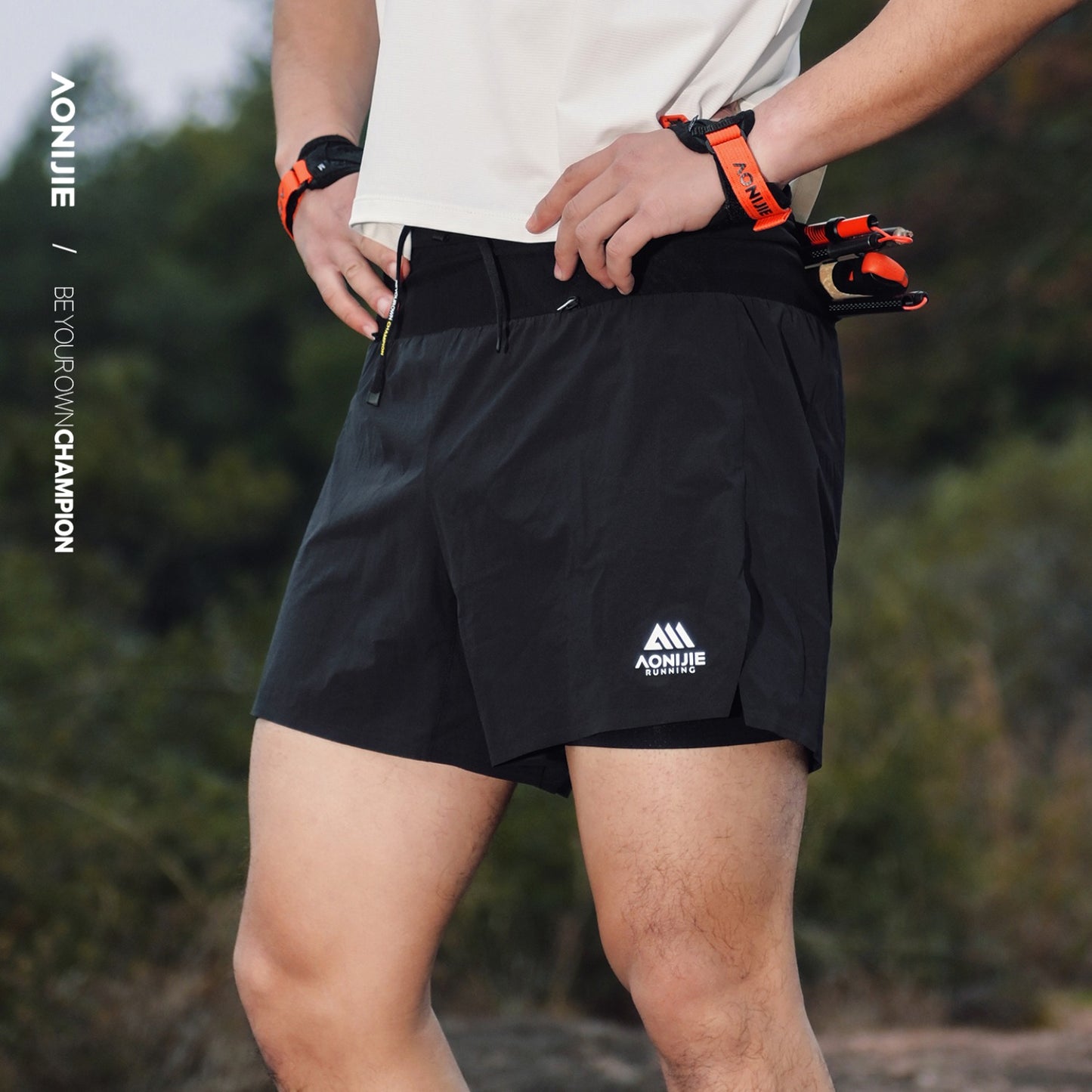 AONIJIE Men's Trail Running Waist Pack Shorts -FM5257
