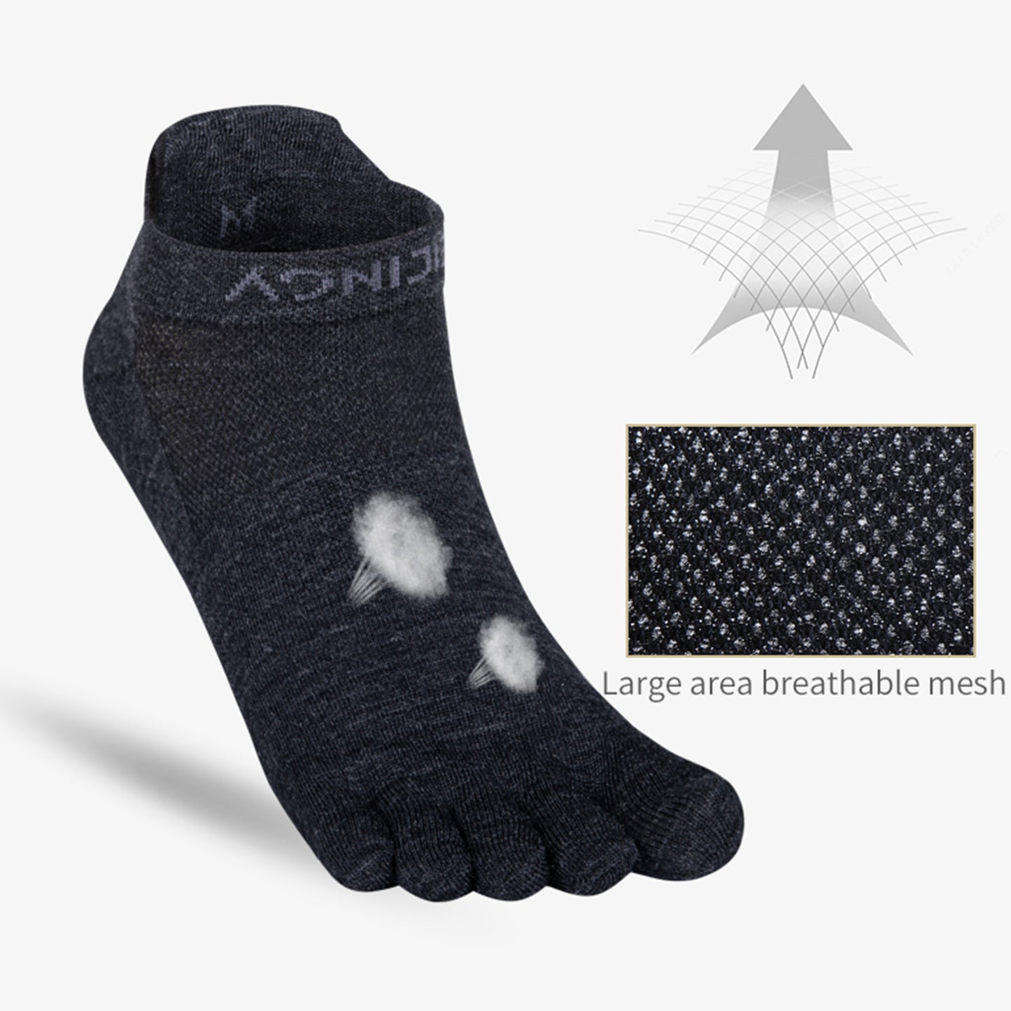 AONIJIE Black Woollen Five Finger Socks-E4822