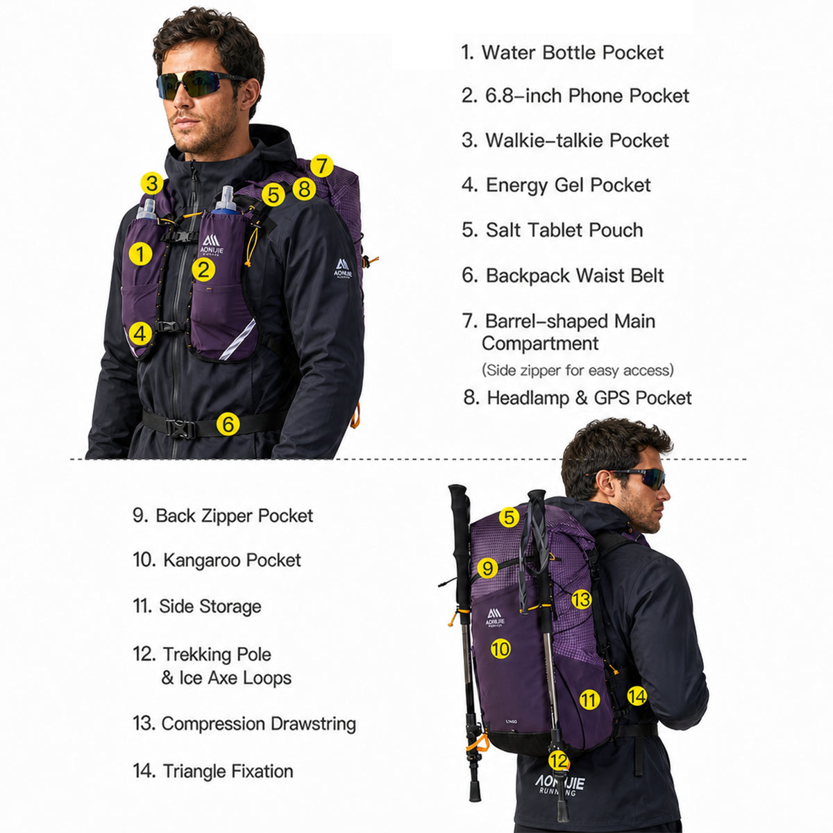 AONIJIE 30L Hiking Backpack — FH2530 Purple Edition (New Colorway)