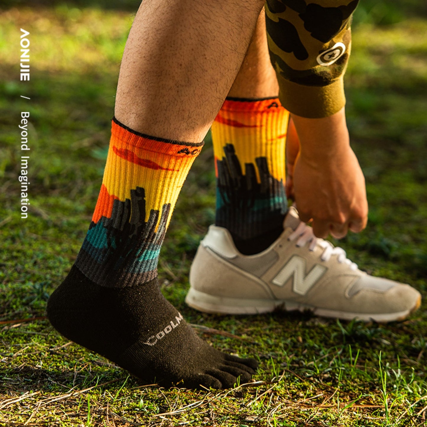AONIJIE One Pair Five Mid-Calf Athletic Toe Socks - E4843