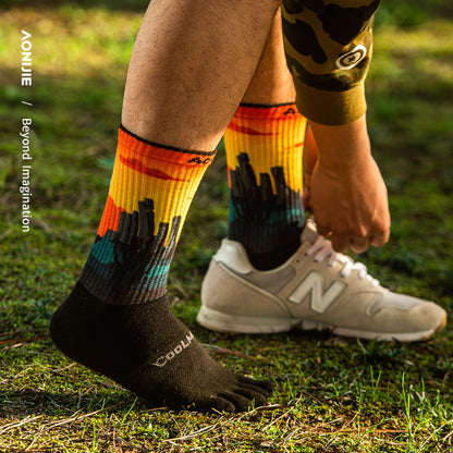 AONIJIE One Pair Five Mid-Calf Athletic Toe Socks - E4843