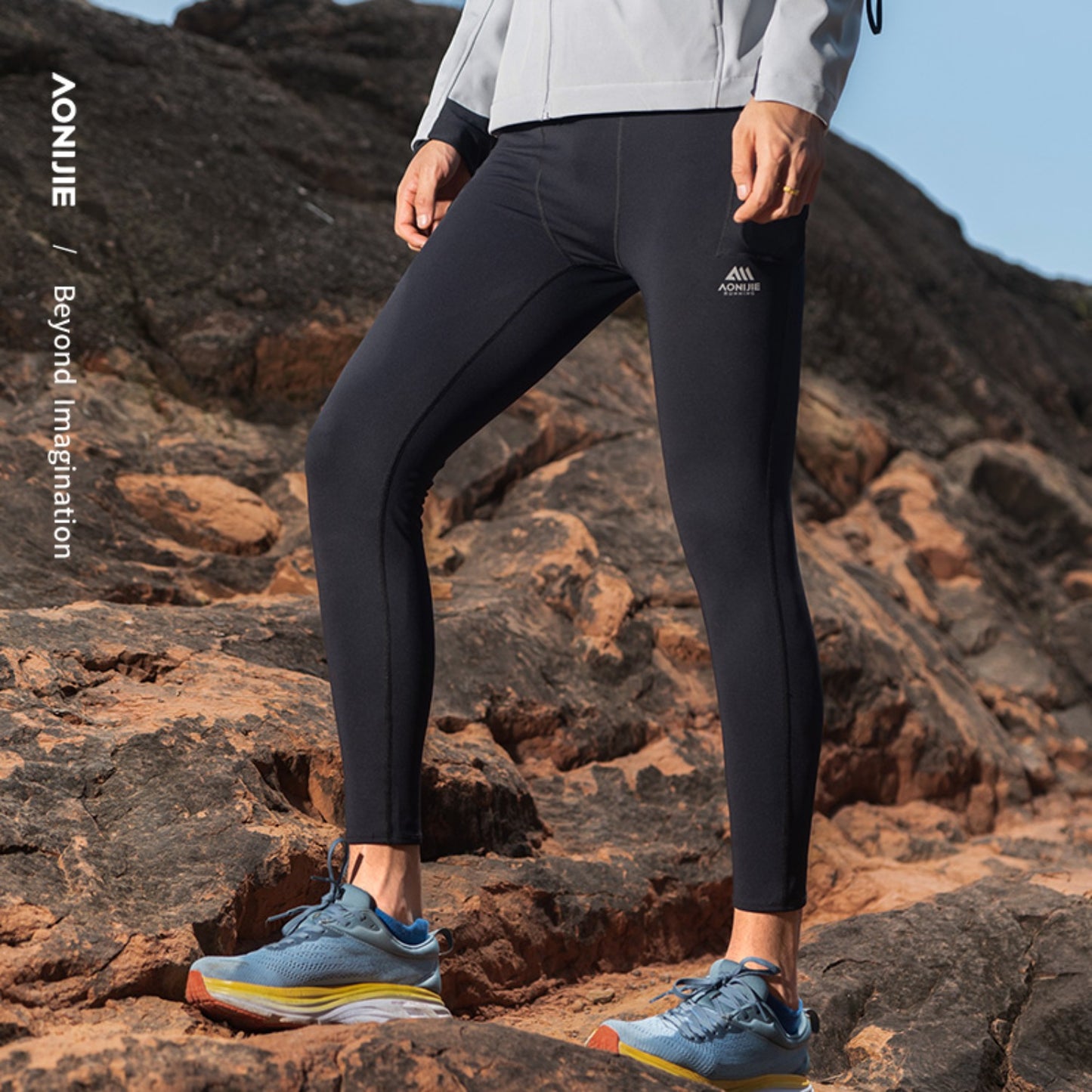 AONIJIE Men Multi-Pocket Fleece-Lined Compression Pants -FM5211