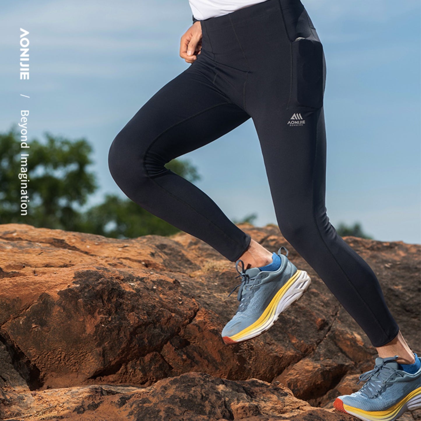 AONIJIE Men Multi-Pocket Fleece-Lined Compression Pants -FM5211