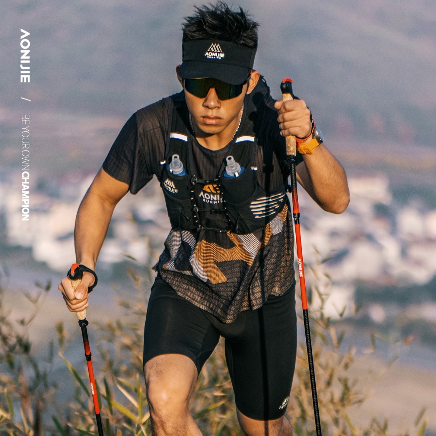 AONIJIE Cork Grip Carbon Fiber Trail Running Poles -E4218