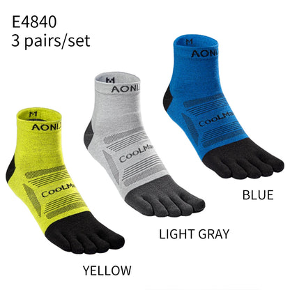 AONIJIE 3 Pairs Five Toe Socks-Unisex Mid length-E4839
