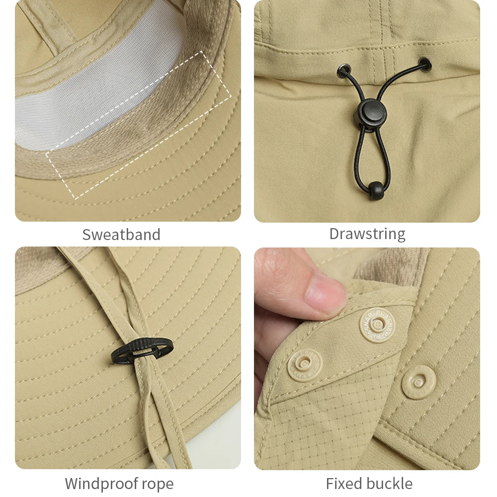 AONIJIE  Unisex 360° Sun Protection Shawl Hat with Face Cover & Neck Flap for Fishing Hiking-E4627