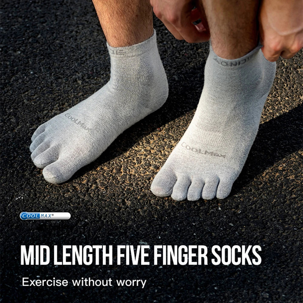 AONIJIE 3-Pair Mid-Length Coolmax Quick-Dry Five Toe Socks for Outdoor Climb &Hiking-E4845