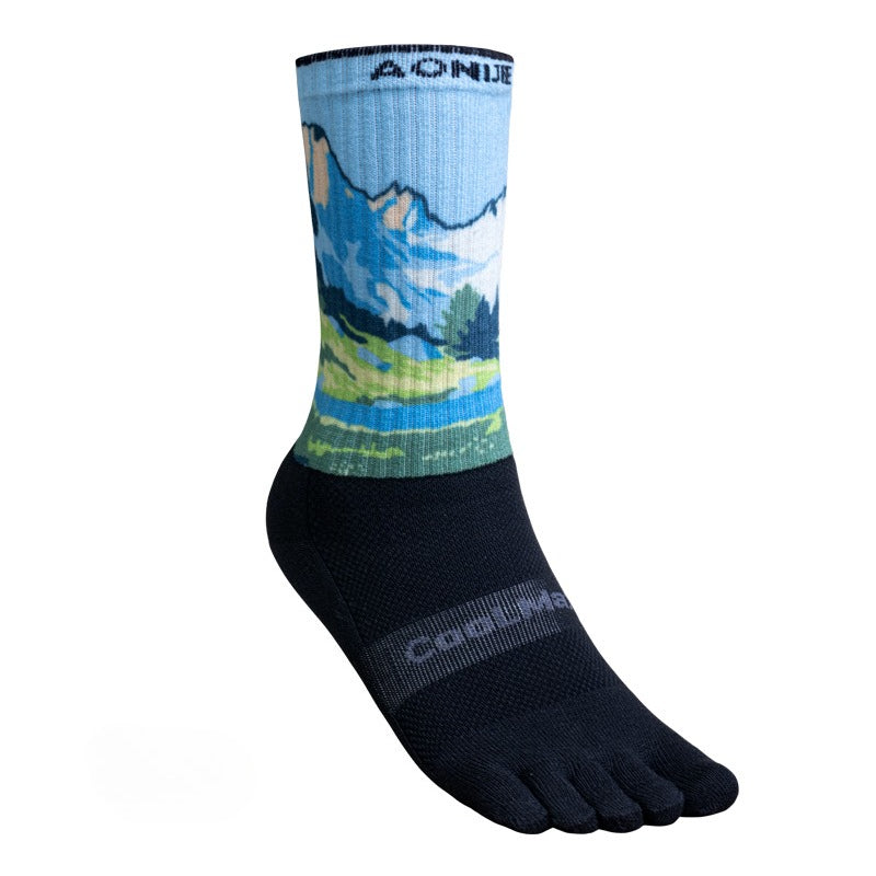 AONIJIE One Pair Five Mid-Calf Athletic Toe Socks - E4843