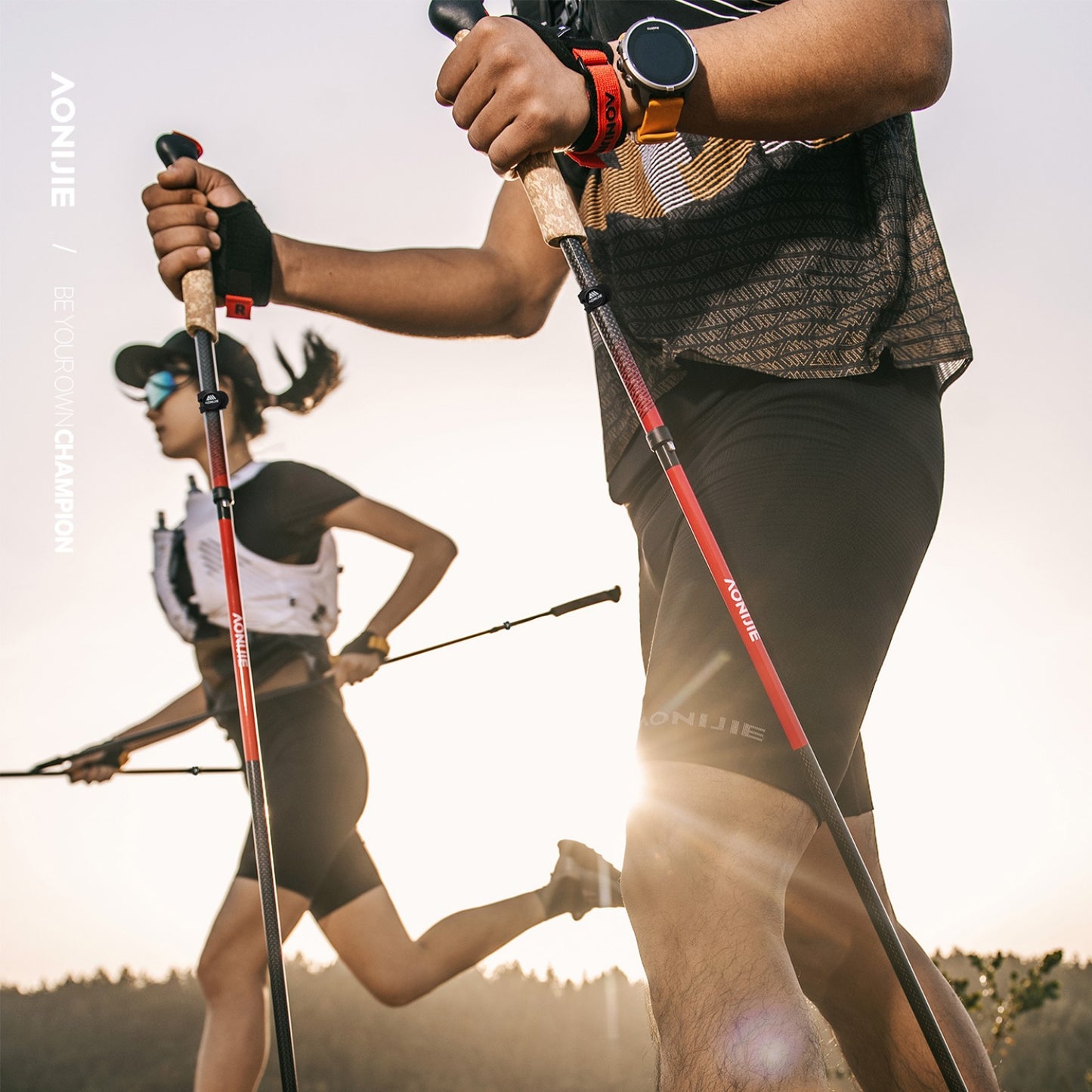 AONIJIE Cork Grip Carbon Fiber Trail Running Poles -E4218